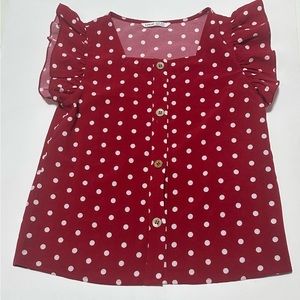 Wine red polkadot, girls 2 piece pants set